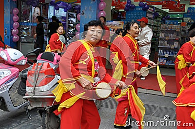 Pengzhou, China: Women's Waist Drum Band Editorial Stock Photo