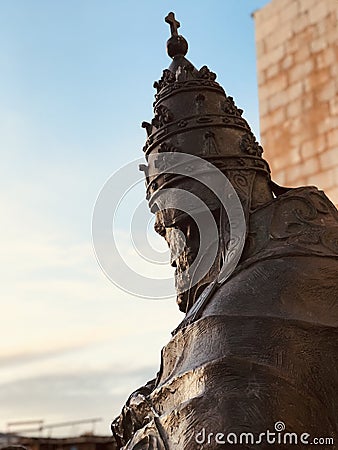 Statue of Avignon Pope Benedict XIII, also called Papa Luna - SPAIN Editorial Stock Photo