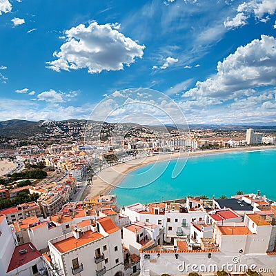 Peniscola beach and Village aerial view in Castellon Spain Stock Photo