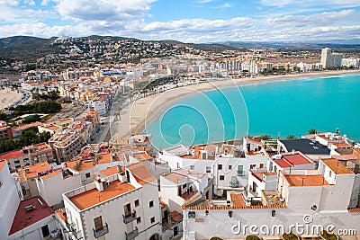 Peniscola beach and Village aerial view in Castellon Spain Stock Photo