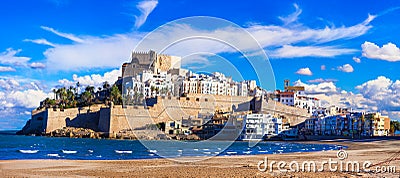 Peniscola, island with castle and beach in Castellon, Spain. Stock Photo