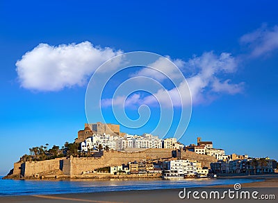 Peniscola skyline and castle beach in Spain Stock Photo