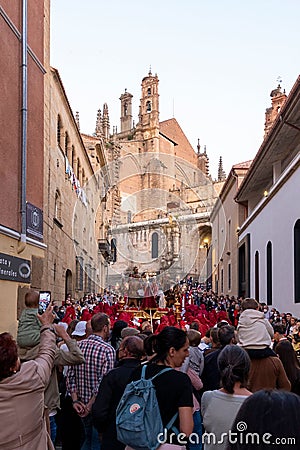 Penitents in the beginning of the Easter procession. Representation of the Holy Supper Editorial Stock Photo