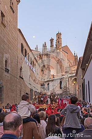 Penitents in the beginning of the Easter procession. Representation of the Holy Supper Editorial Stock Photo