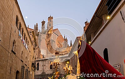 Penitents in the beginning of the Easter procession. Representation of the Holy Supper Editorial Stock Photo