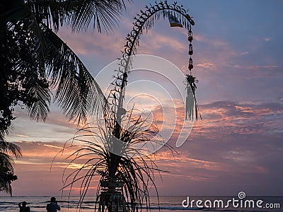 Penjor decoration for the Balinese celebration of Galungan. Bali Editorial Stock Photo