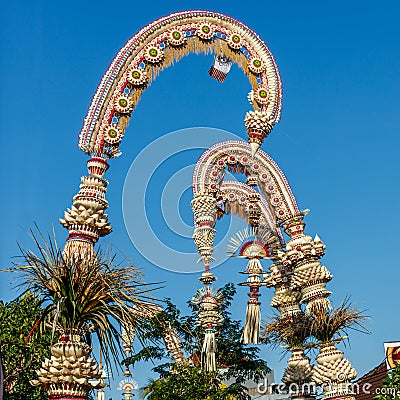 Penjor pole for Galungan celebration, Bali Island, Indonesia. Stock Photo