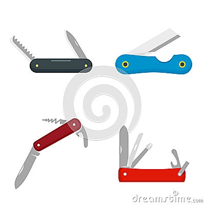 Penknife icons set, flat style Vector Illustration