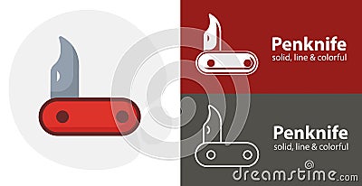 penknife tool flat icon with penknife solid, line icons Vector Illustration