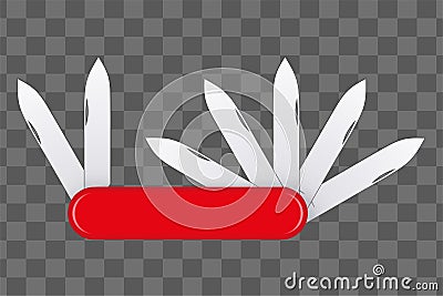 Penknife with many blades. Vector Illustration