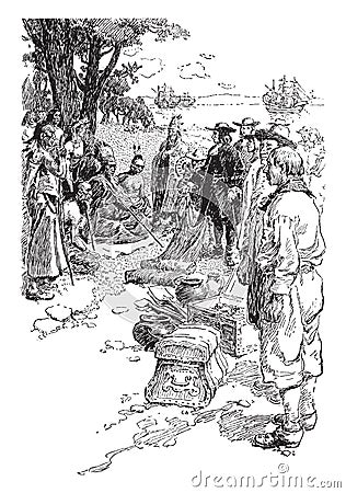 Penn`s Treaty, Penn`s Treaty with the Indians at Shackamaxon,vintage illustration Vector Illustration