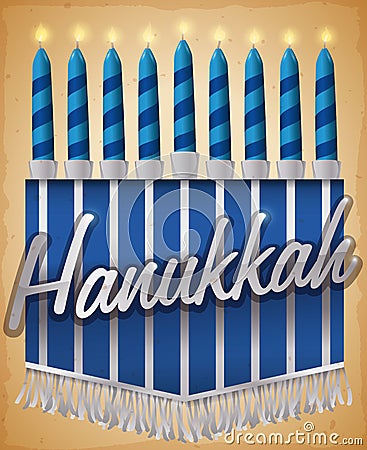 Pennant like Hanukiah with Fringes and Candles for Hanukkah Celebration Vector Illustration