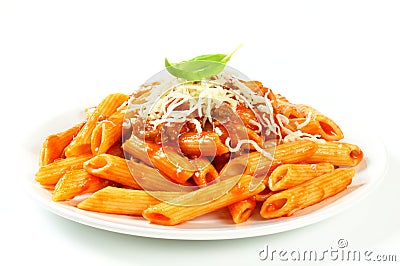 Penne with meat tomato sauce Stock Photo