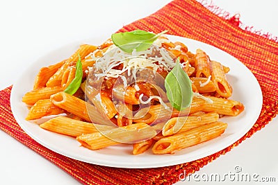 Penne with meat tomato sauce Stock Photo