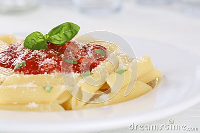 Penne Rigate Napoli with tomato sauce noodles pasta meal Stock Photo