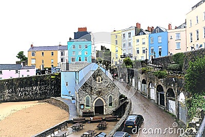 Penniless Cove Hill, Tenby, Wales Editorial Stock Photo