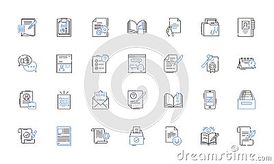 Penning line icons collection. Writing, Authoring, Composing, Drafting, Scribbling, Inscribing, Jotting vector and Vector Illustration