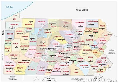 Pennsylvania administrative and political vector map Vector Illustration