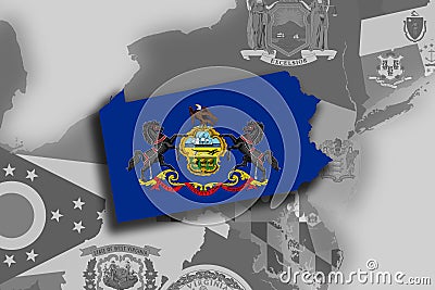 Pennsylvania map and flag Stock Photo