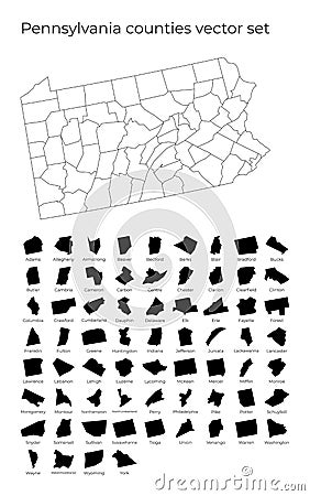 Pennsylvania map with shapes of regions. Vector Illustration