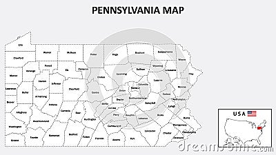 Pennsylvania Map. State and district map of Pennsylvania. Administrative map of Pennsylvania with district and capital in white Vector Illustration