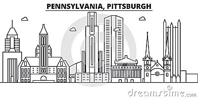 Pennsylvania Pittsburgh architecture line skyline illustration. Linear vector cityscape with famous landmarks, cit Vector Illustration