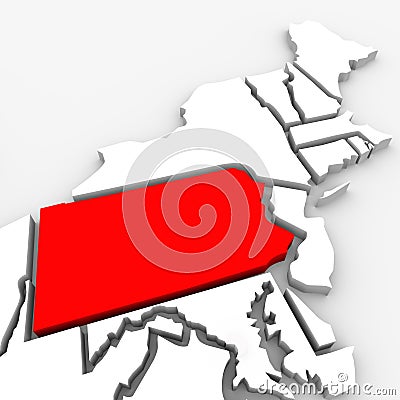 Pennsylvania Red Abstract 3D State Map United States America Stock Photo