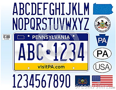 Pennsylvania US State car license plate, USA Vector Illustration