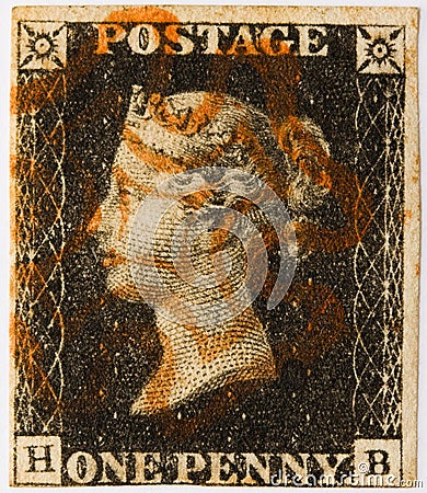 Penny Black with red postmark Editorial Stock Photo