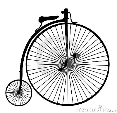 Penny-farthing or high wheel bicycle silhouette isolated on wh Vector Illustration