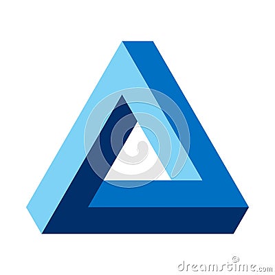 Penrose triangle, optical illusion, blue colored Vector Illustration