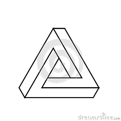 Penrose triangle icon. Geometric 3D object optical illusion. Black outline vector illustration Vector Illustration