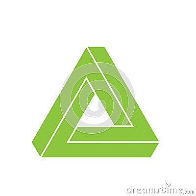 Penrose triangle icon. Geometric 3D object optical illusion. Green silhouette vector illustration Vector Illustration