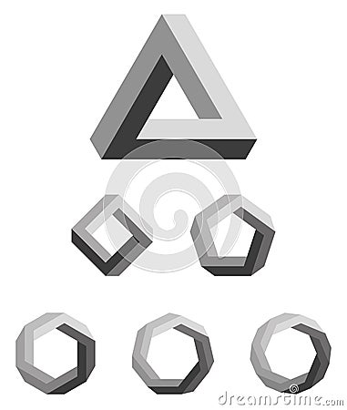 Penrose triangle and polygons gradated black Vector Illustration