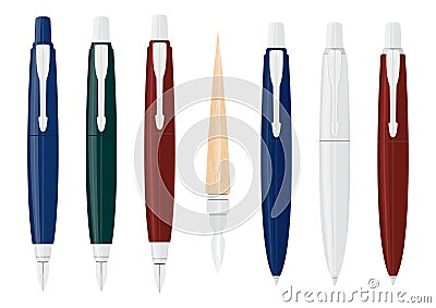 Pens and fountain pens. Vector Illustration