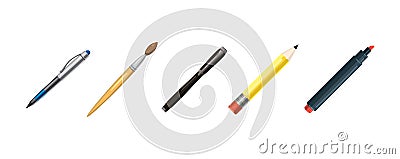 Pens icon set, cartoon style Vector Illustration