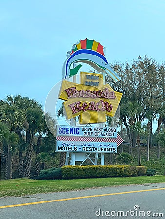 Pensacola Beach retro style road sign. Editorial Stock Photo