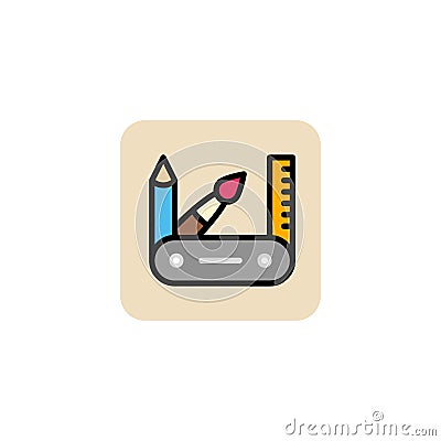 Pensil, Brooch, ruler, Case Icon On White Background. Vector illustration. EPS 10 Cartoon Illustration