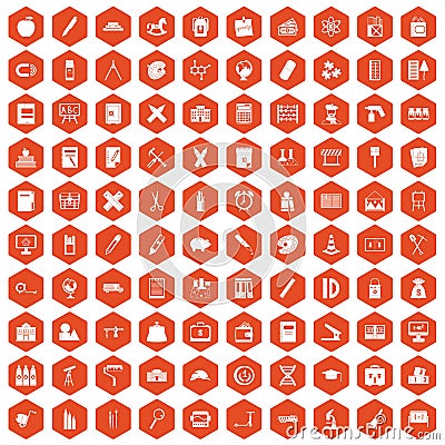 100 pensil icons hexagon orange Vector Illustration