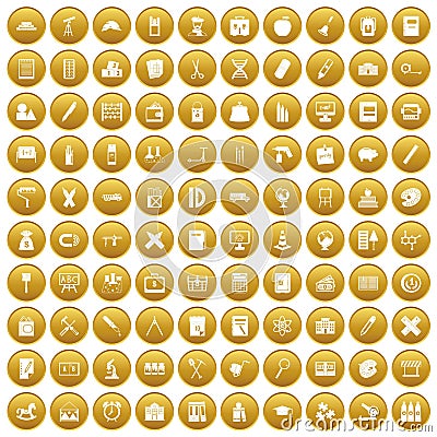 100 pensil icons set gold Vector Illustration