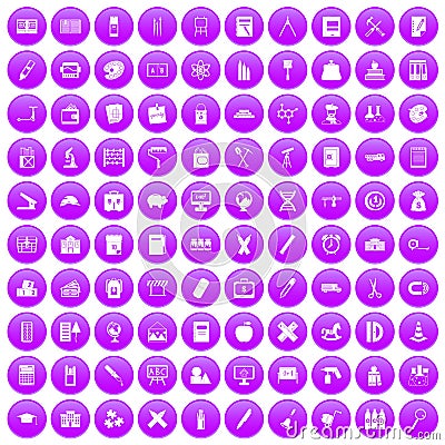 100 pensil icons set purple Vector Illustration