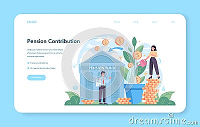 Pension contributions web banner or landing page. Saving money for retirement Vector Illustration