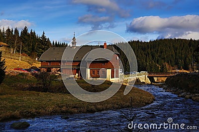 Pension Pupik, autumn scenery in the vicinity of Modrava, Czech republic Stock Photo