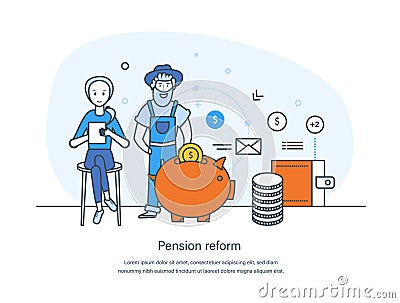 Pension reform, fund program, retirement investment and planning of future savings Vector Illustration