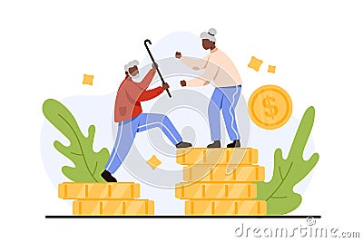 Pension savings, profit for budget of old couple, financial stability of retired people Vector Illustration