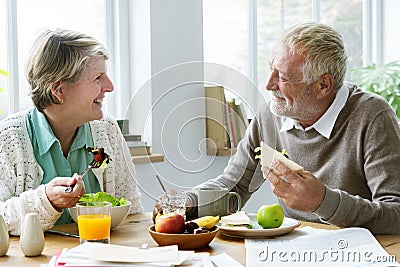 Pensioner Elderly Couple Eating Brunch Concept Stock Photo