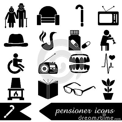 Pensioner senior citizen theme set of icons eps10 Stock Photo