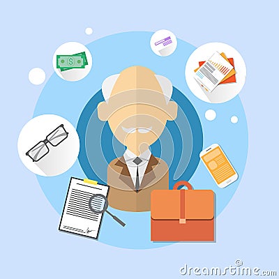 Pensioner Senior Man Bank Office Client Icon Vector Illustration