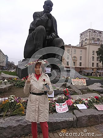 Pensioner woman on a pensioners march against Lukashenka regime on October 26 in Minsk Belarus Editorial Stock Photo