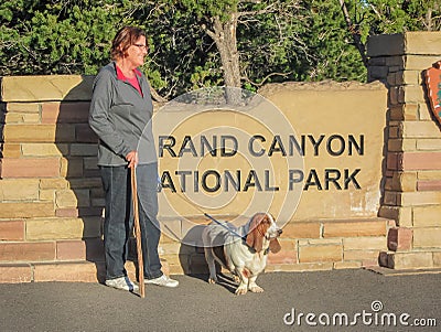 Pensioners with a dog on an evening walk in the Grand Canyon National Park. USA. Spring 2015 Editorial Stock Photo